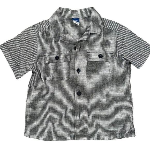 Old Navy Short Sleeve Button Down Linen Shirt Gray and White 18-24 Months - Picture 1 of 5